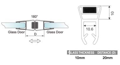 gomas imán recto para vidrio de 10mm Juntas imán recto para mamparas de ducha con vidrio de 10mm.
