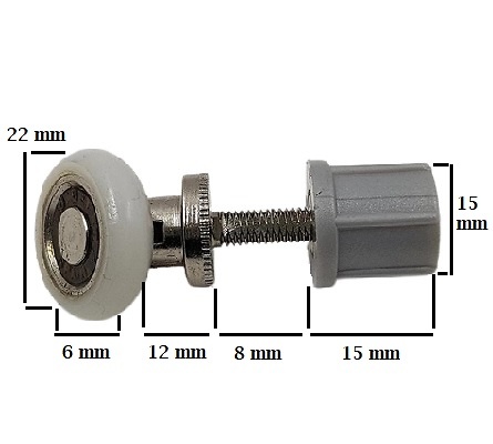 Rodamiento con espárrago articulado para mampara semicircular entre otras