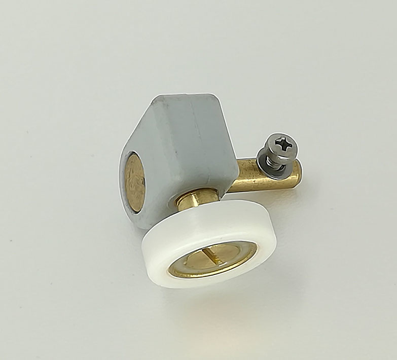rodamientos mampara 1859-2 Juego de rodamientos con soporte para mampara, guarda mano, izquierda y derecha se sirve por defecto uno de cada mano. Medidas de rueda, diámetro 21 mm X 6 mm de grosor.